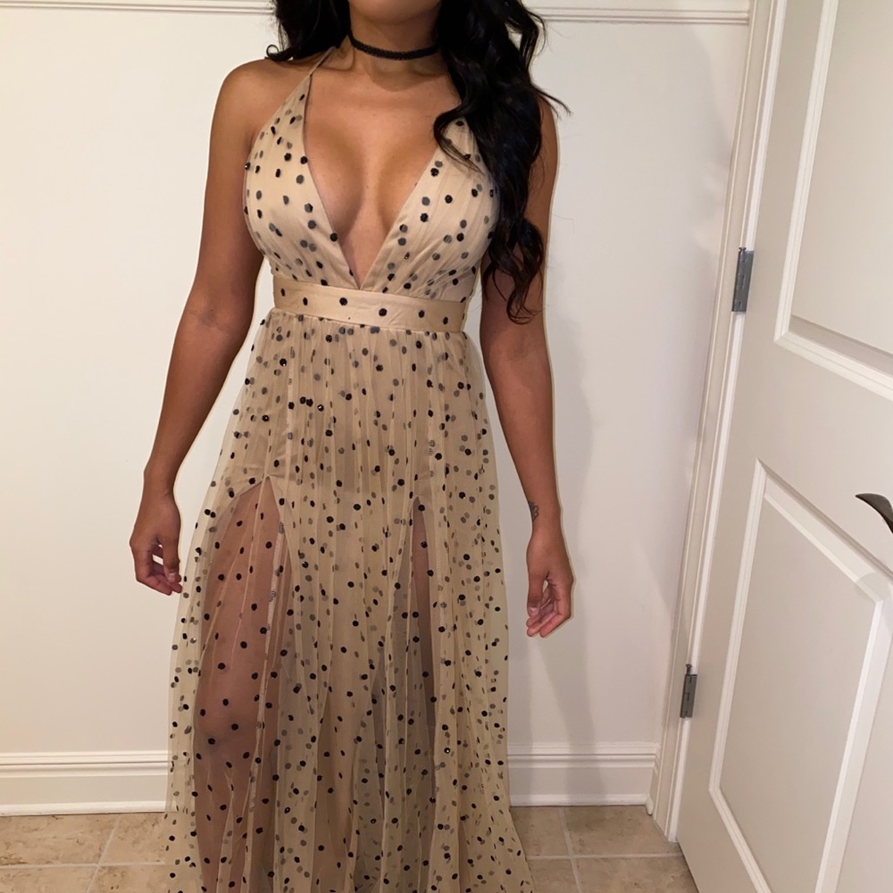 Sparkly Sheer Double Split Polka Dot Gown